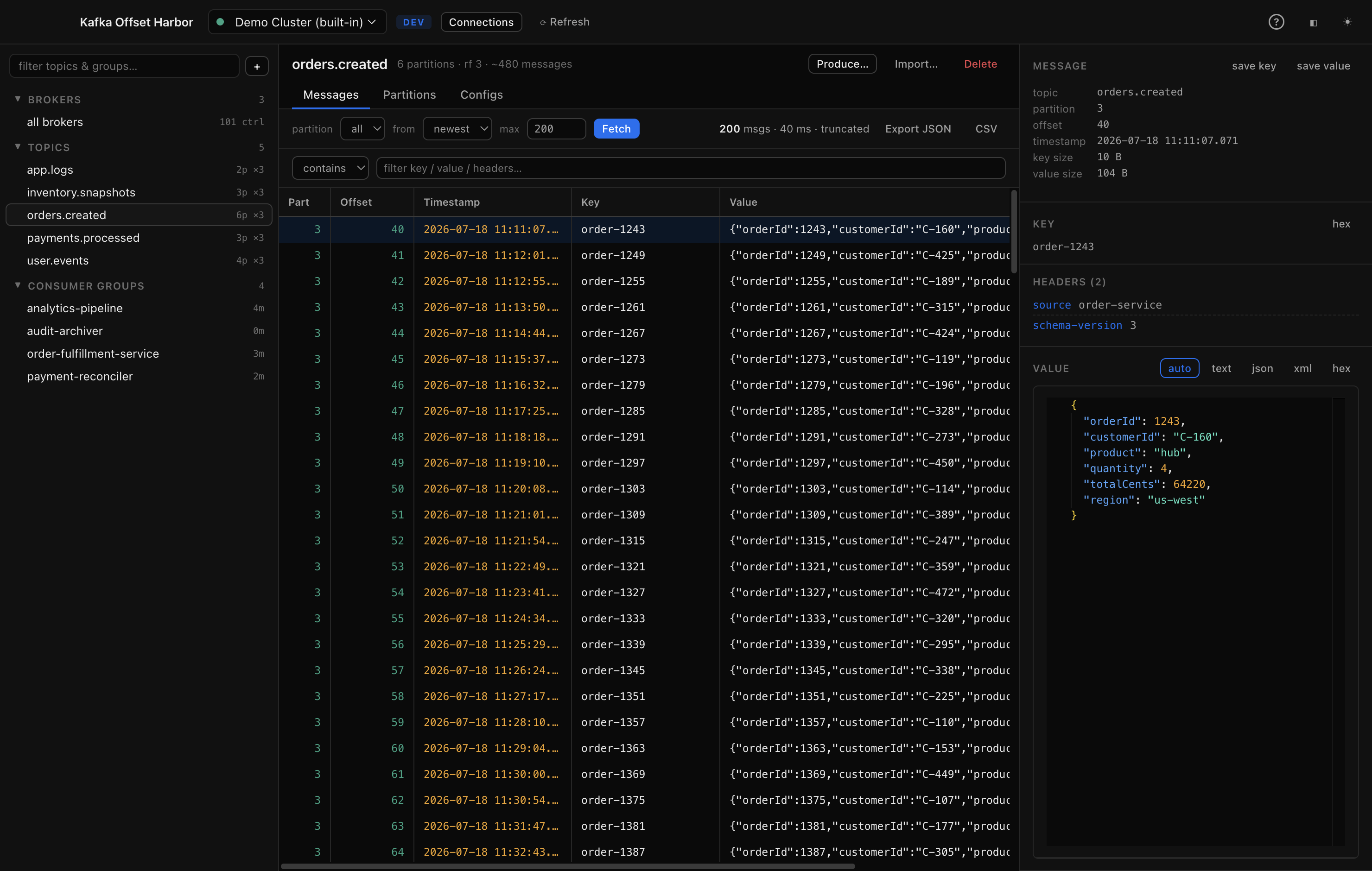Browsing messages with the Monaco payload inspector